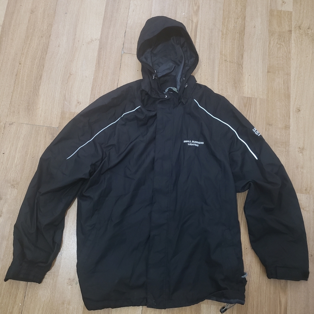 Unisex Outer Boundary Black Athletic Coat Jacket with Hood and Reflective Trim